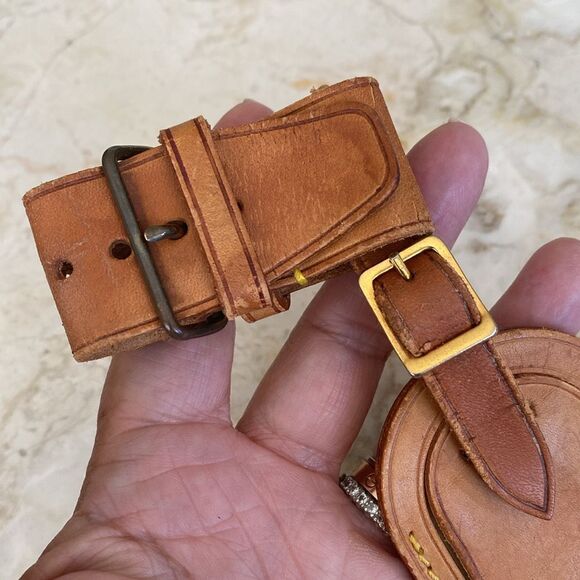 Vintage Louis Vuitton Vachetta Leather Luggage Tag & Poignet - Picture 5 of 10